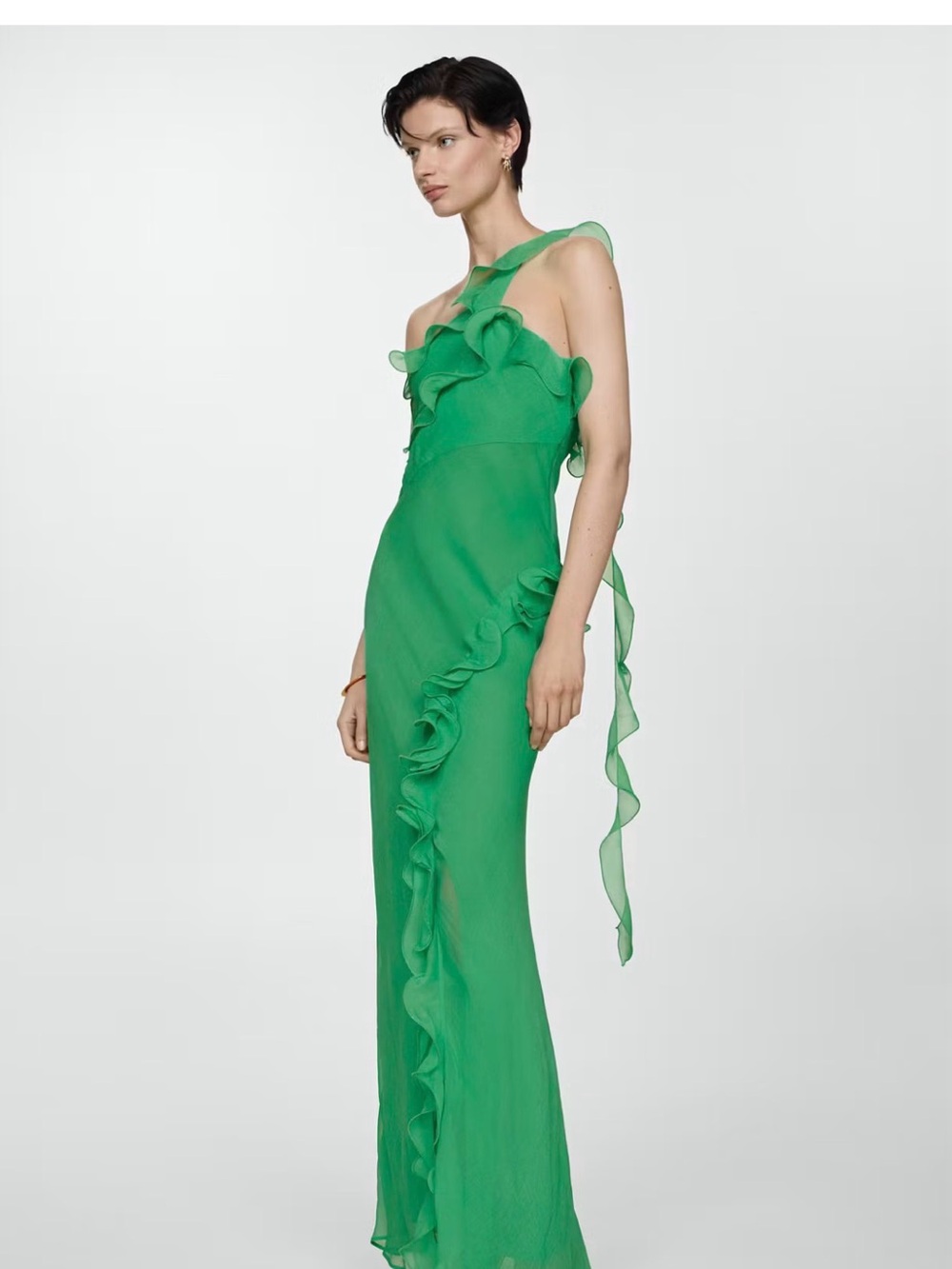 Mango Green Ruffle Maxi Long dress - yes available- medium